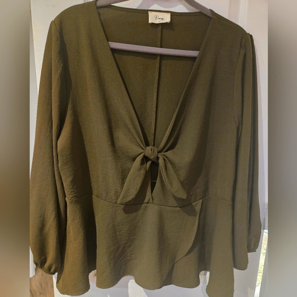 OLIVE GREEN Tie-Front Blouse